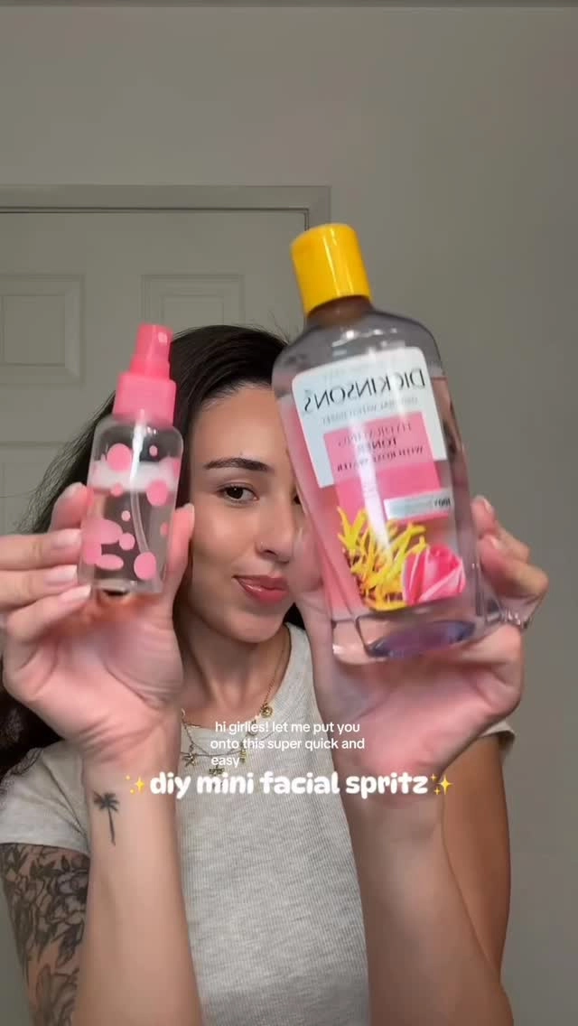 Quick & easy diy facial spritz for hydrated, glowing skin on the go✨ @dickinsonswitchhazel #skincare #SkincareSoulmate #Dickinsons #toner #DIYSkincare #SkincareRoutine #WitchHazel #travel #onthego #skinhydration #rosewater #facialspray #travelessentials
