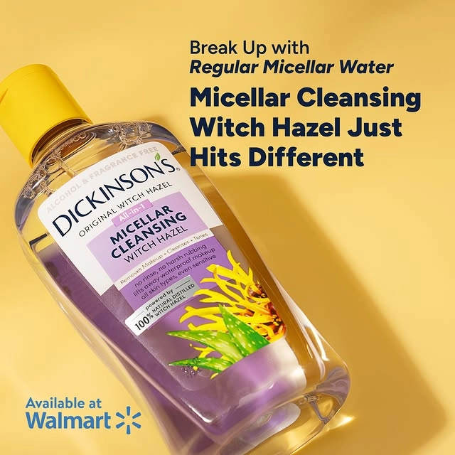 Photo by Dickinson's Witch Hazel on June 17, 2025. May be an image of text that says 'Break Up with Regular Micellar Water Micellar Cleansing Witch Hazel Just Hits Different SICOHOL &1 de PRAGRANCE DICKINSON'S 养象车主 HAZEL ORIGINAL MICELLAR All-in-1 WITCH CLEANSING MNK HAZEL イoれなる WITCH arshrub aterpro မန်သ်သ erproo dmokeut ensitive perr no orinse, lifts Aint Wa ypes, liskin S peveredby WITCHHAZELE DISTELLED HAZEL 100% Available at Walmart'.