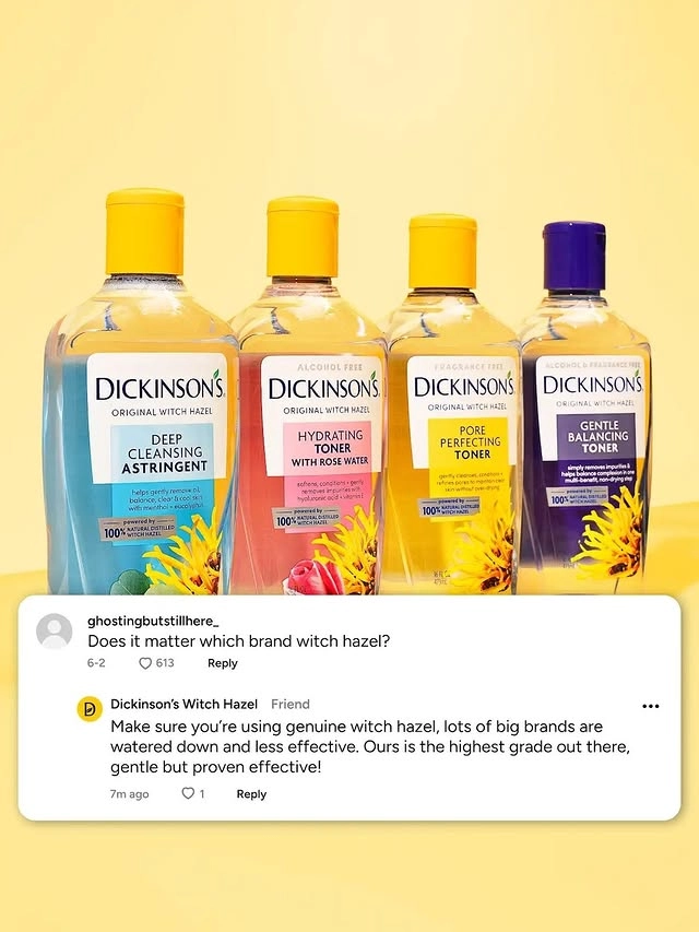 Photo by Dickinson's Witch Hazel on September 03, 2025. May be an image of hair product, castile soap, fragrance, hand cream, lotion and text.